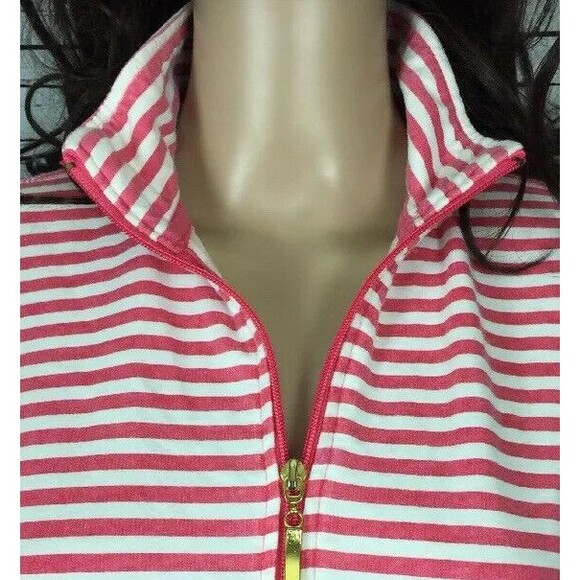 Abby & Friends Pink and White Stripe Zip Front Knit Jacket Medium Casual Striped - Picture 2 of 12